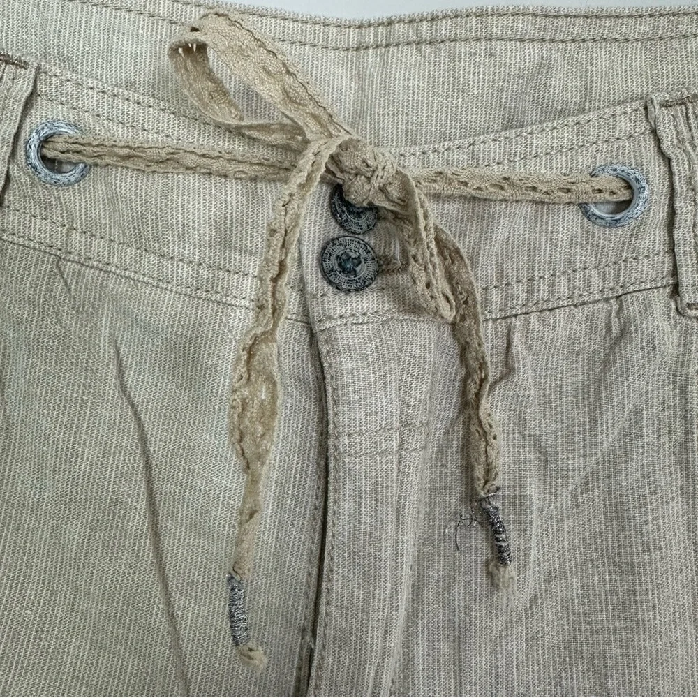 Sundance Linen Cotton Micro Stripe Ribbon Belt Pants - Picture 4 of 7